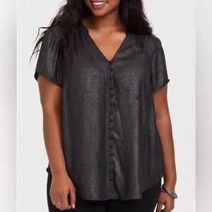 Torrid Harper - Button Front Black Foil Blouse - Size 3